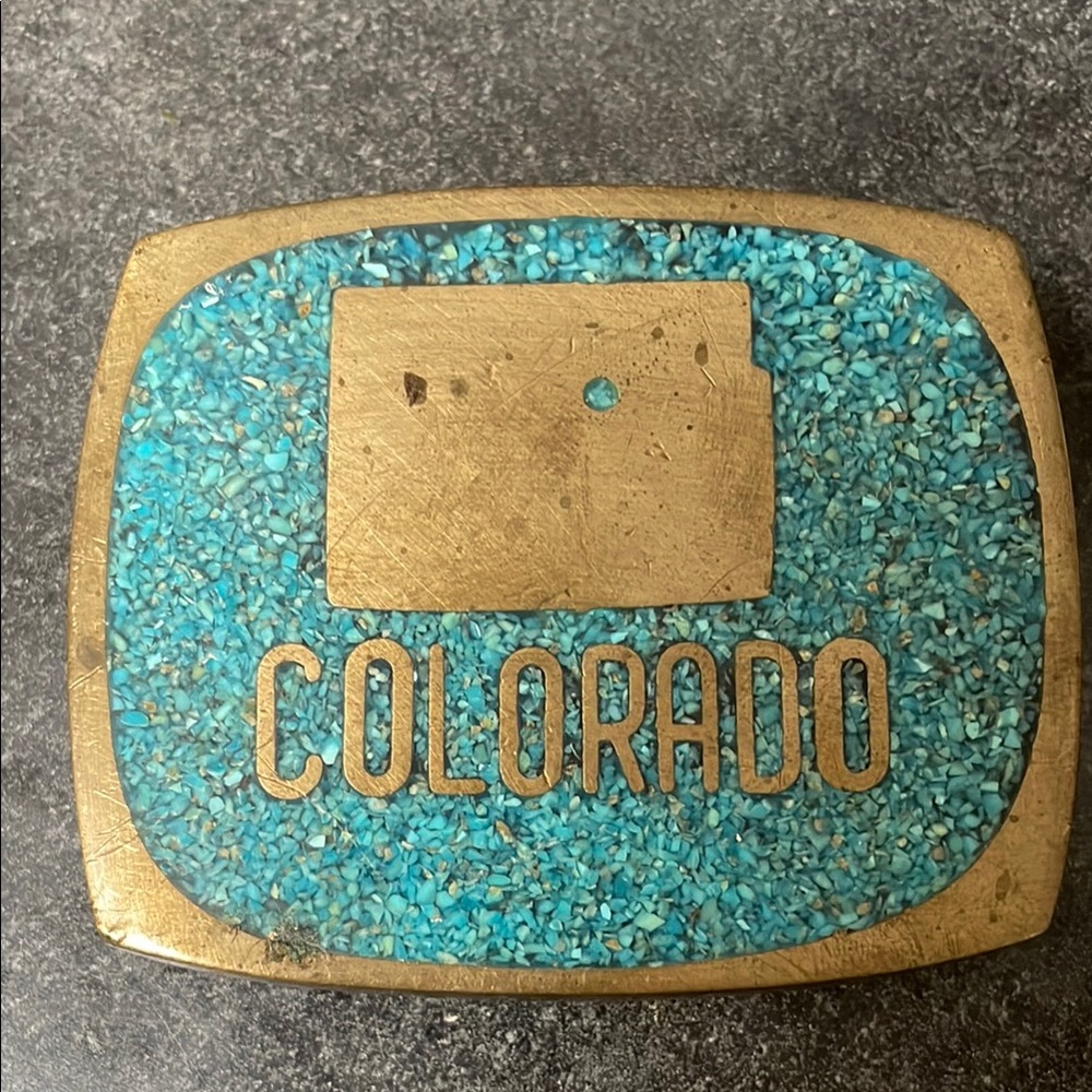 Vintage Colorado Belt Buckle with Turquoise Inlay